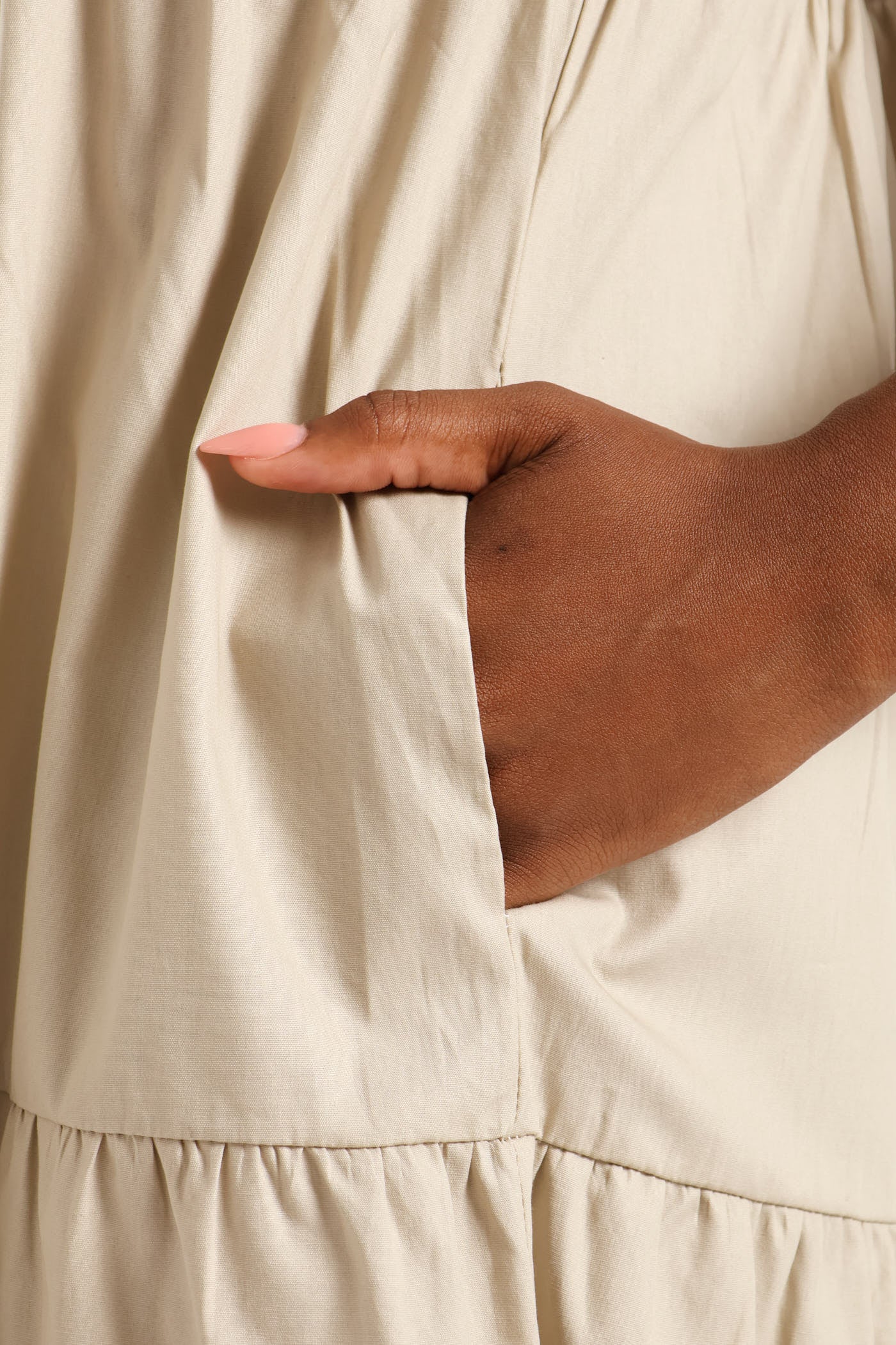 Strappy Tiered Poplin Maxi Dress - Taupe