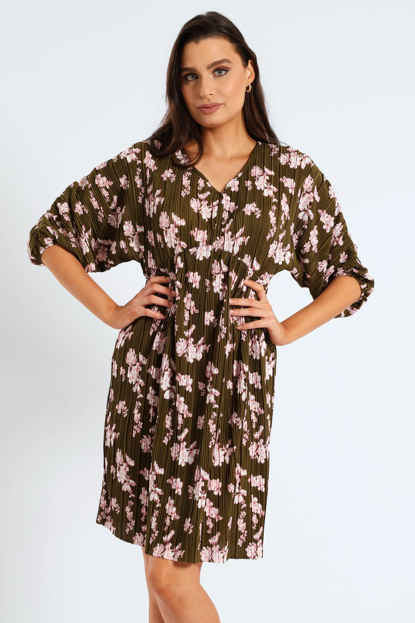 Bubble Sleeve Back Tie Plisse Babydoll Mini Dress