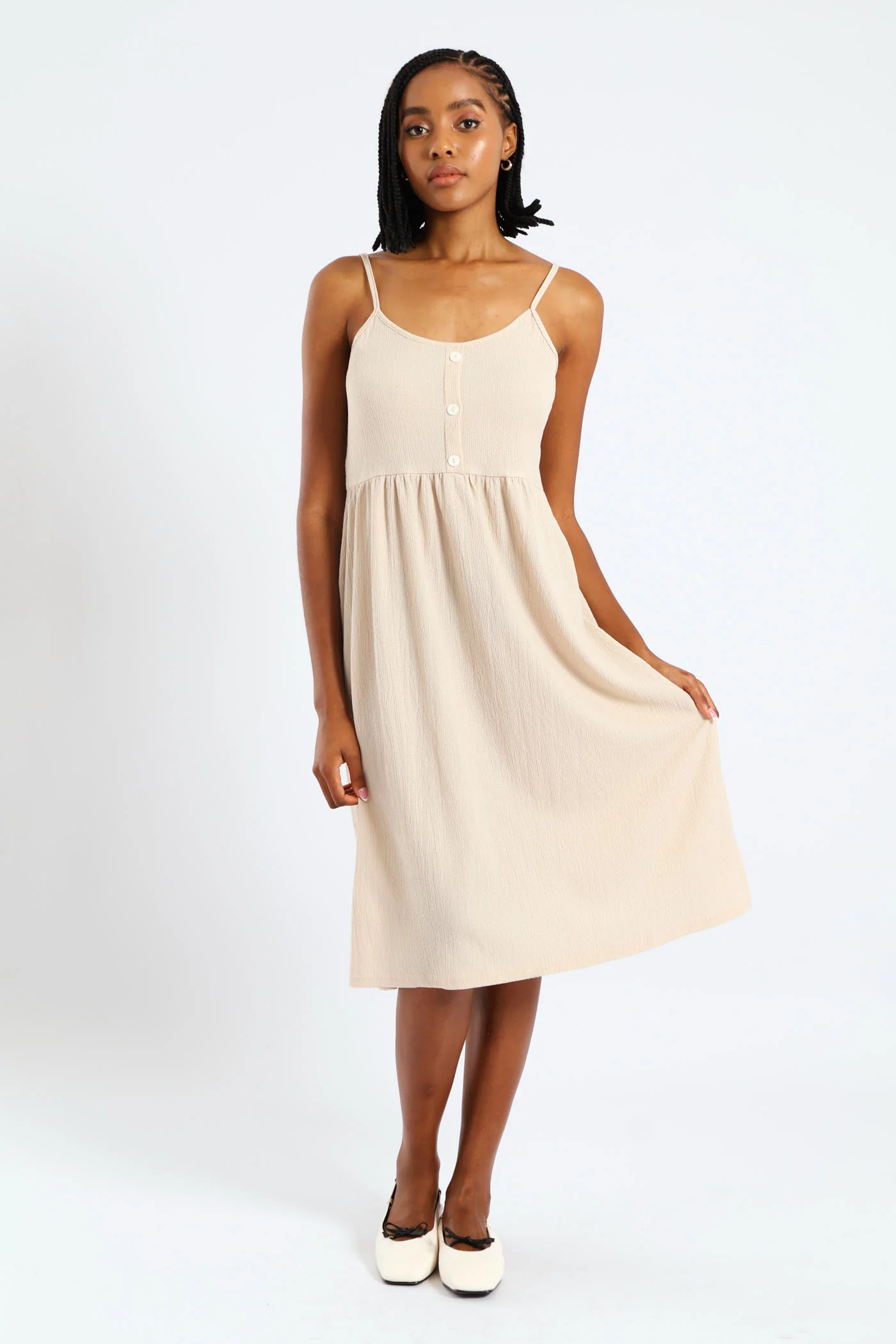 Sleeveless Strappy Button Sun Dress - Pebble