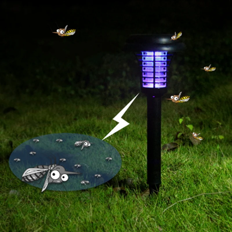 Solar LED Rechargeable Anti-Mosquito Lamp Electronic Fly Bug Zapper for Outdoor Gardens & Lawns