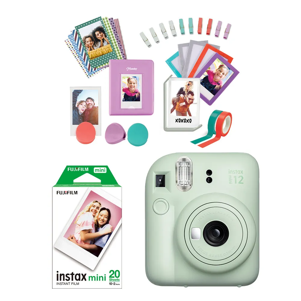 Paquete Cámara Instax Mini 12 Verde + Kit Accesorio