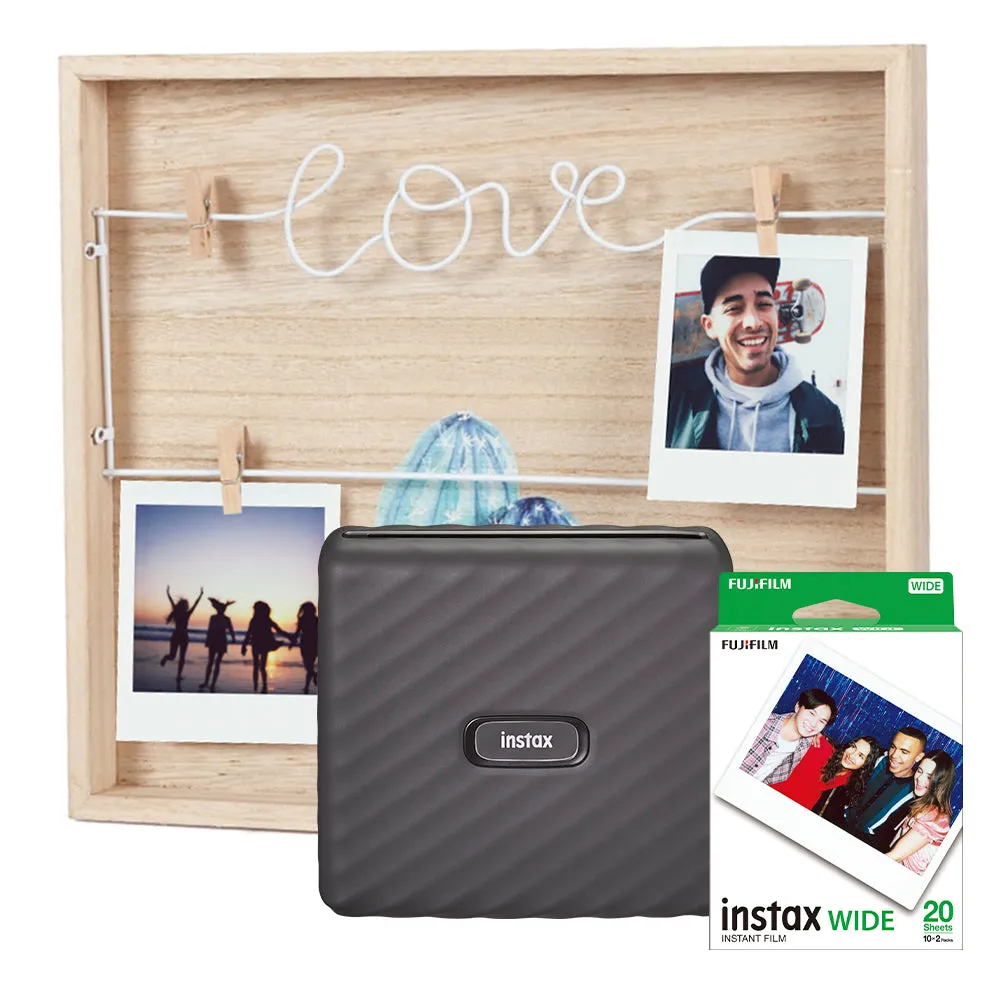 Paquete Impresora Instax Link Wide Gris + 20 fotografías + Marco