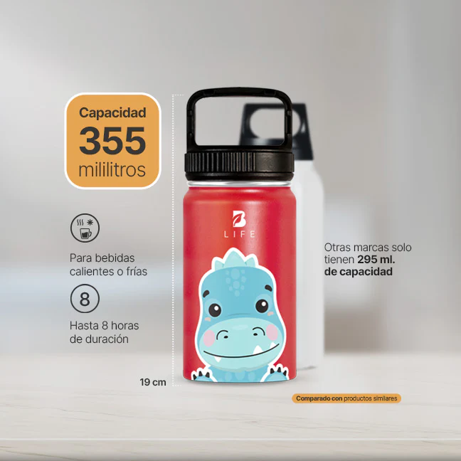 Botella Térmica Para Niños | Dinosaurio 355 y 532 ml