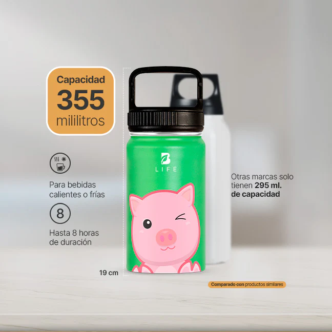 Botella Térmica Para Niños | Chanchito 355 y 532 ml