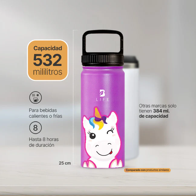 Botella Térmica Para Niños | Unicornio 355 y 532 ml