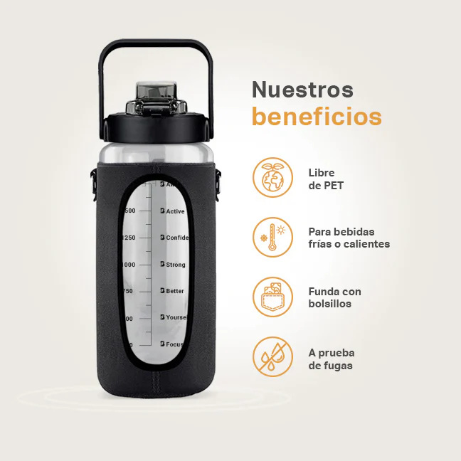 Botella Motivacional | Negra 1.89 L