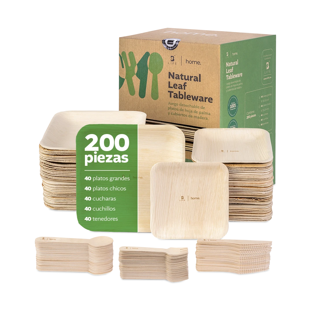Natural Leaf Tableware | Set de platos y cubiertos de hoja de palma 100 o 200 piezas