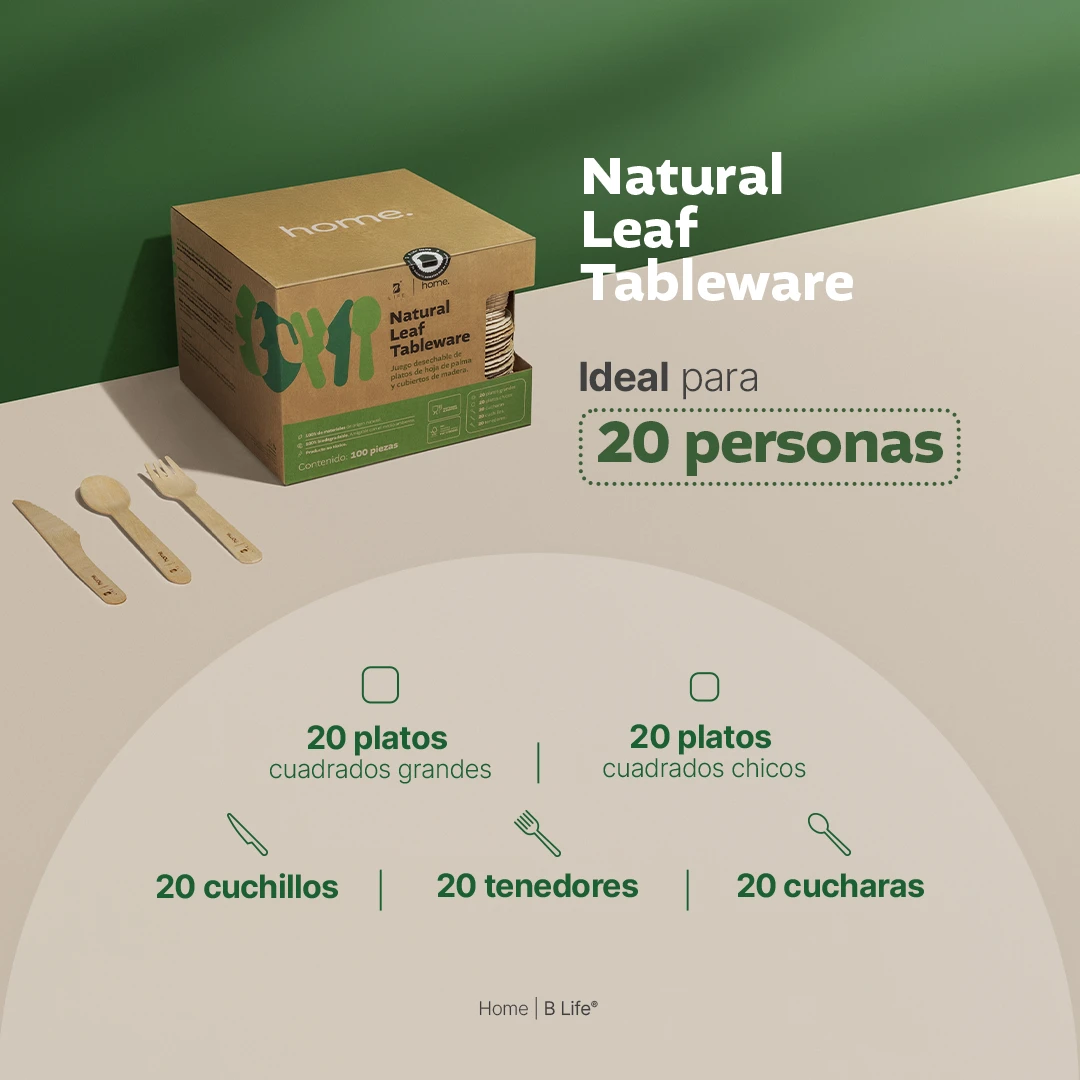 Natural Leaf Tableware | Set de platos y cubiertos de hoja de palma 100 o 200 piezas