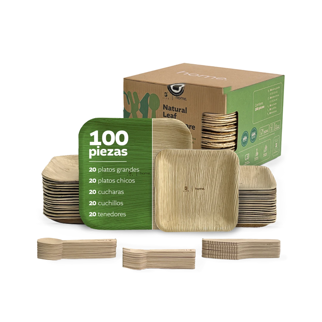 Natural Leaf Tableware | Set de platos y cubiertos de hoja de palma 100 o 200 piezas