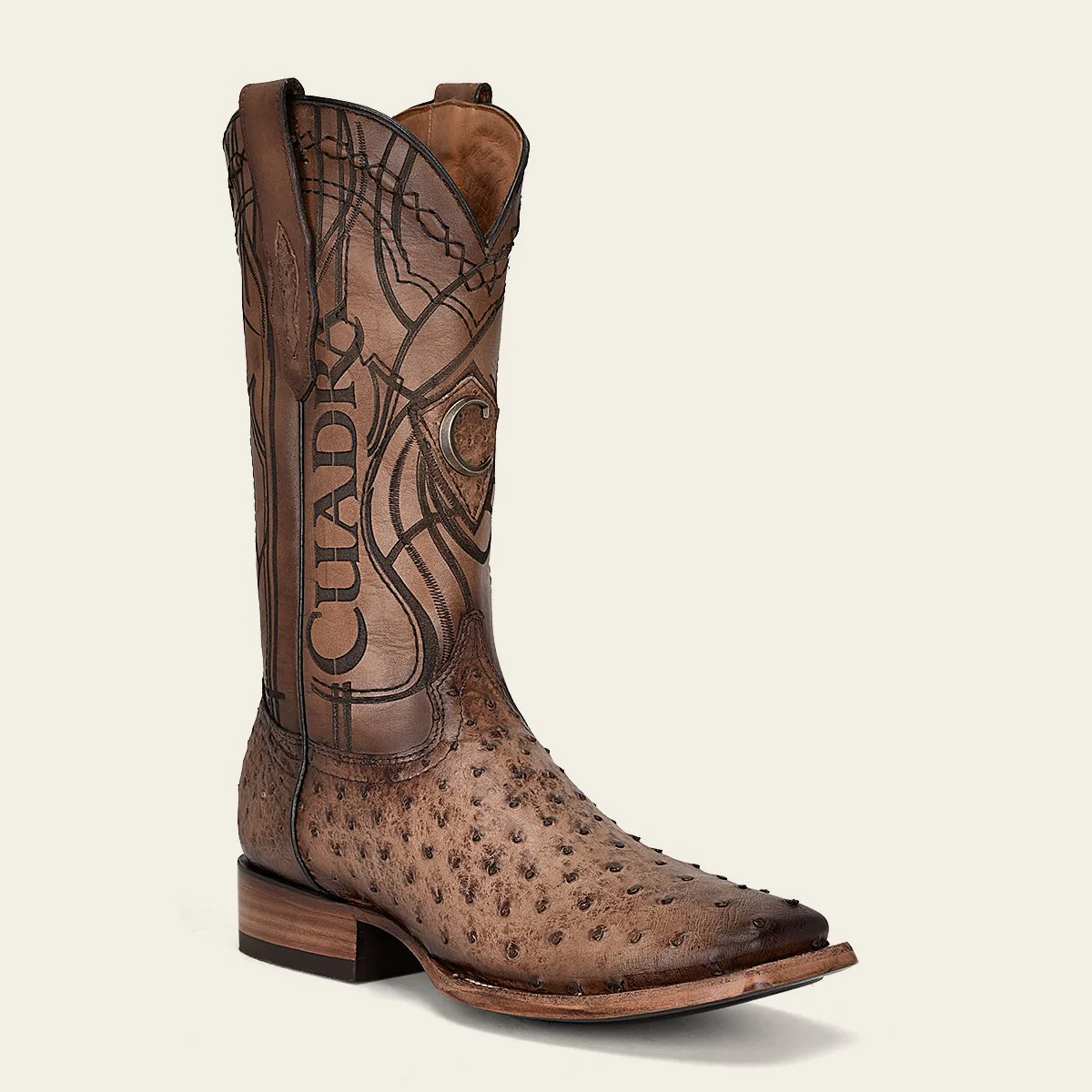 Bota rodeo en piel genuina de avestruz para caballero