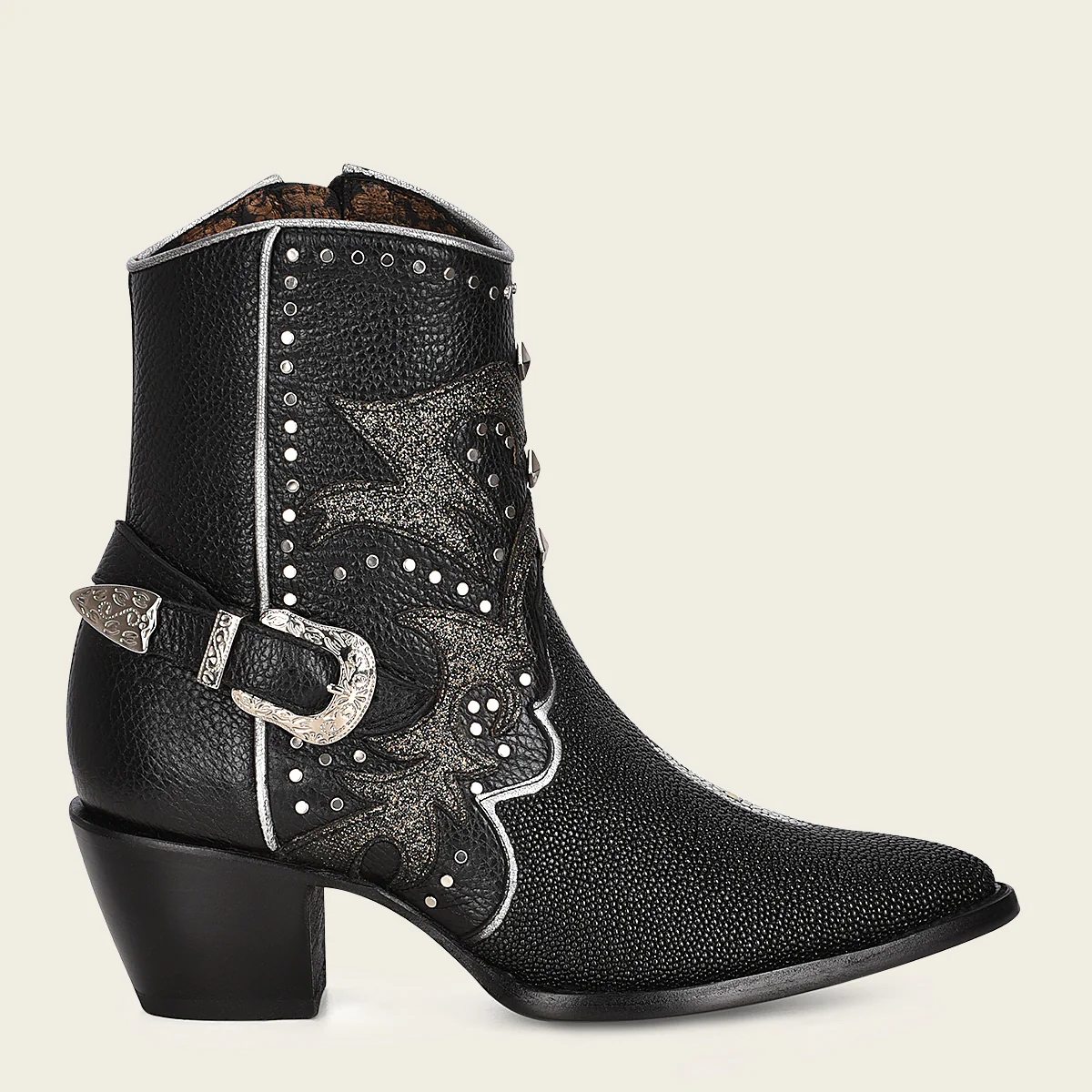 Botín western fashion en piel genuina de mantarraya para dama