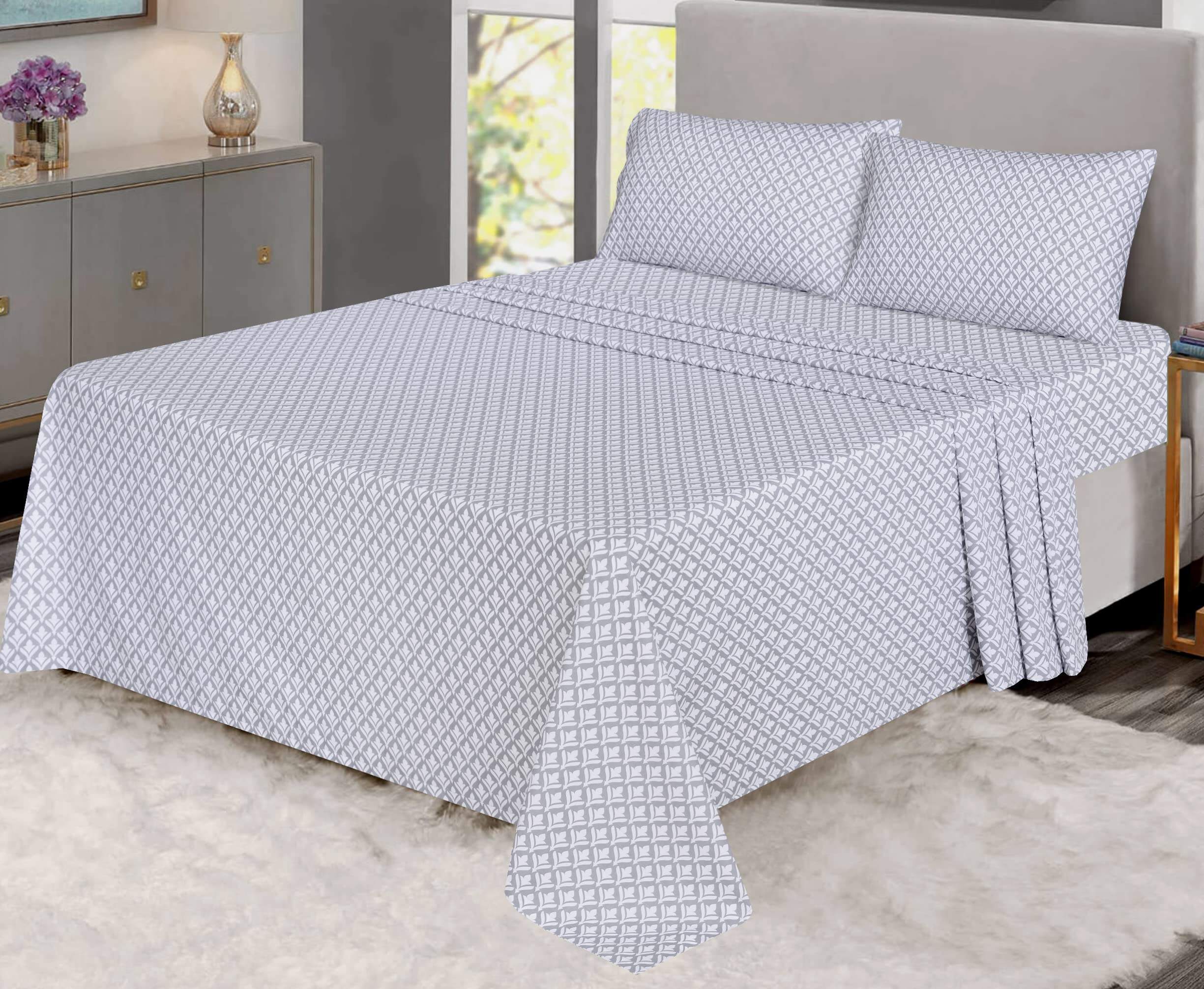 [Gray]100% Cotton Sheets - Soft & Breathable Sheet Set - 4 Pieces