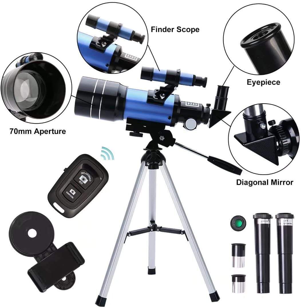 ToyerBee Telescope for Adults & Kids, 70mm Aperture (15X-150X) Portable Refractor Telescopes for Astronomy Beginners, 300mm Professional Travel Telescope with A Smartphone Adapter& A Wireless Remote
