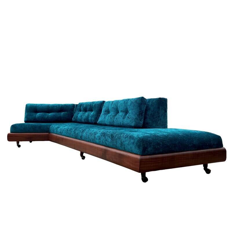 Vintage Re-Upholstered Mid-Century Boomerang Sofa Craft Associates Teal