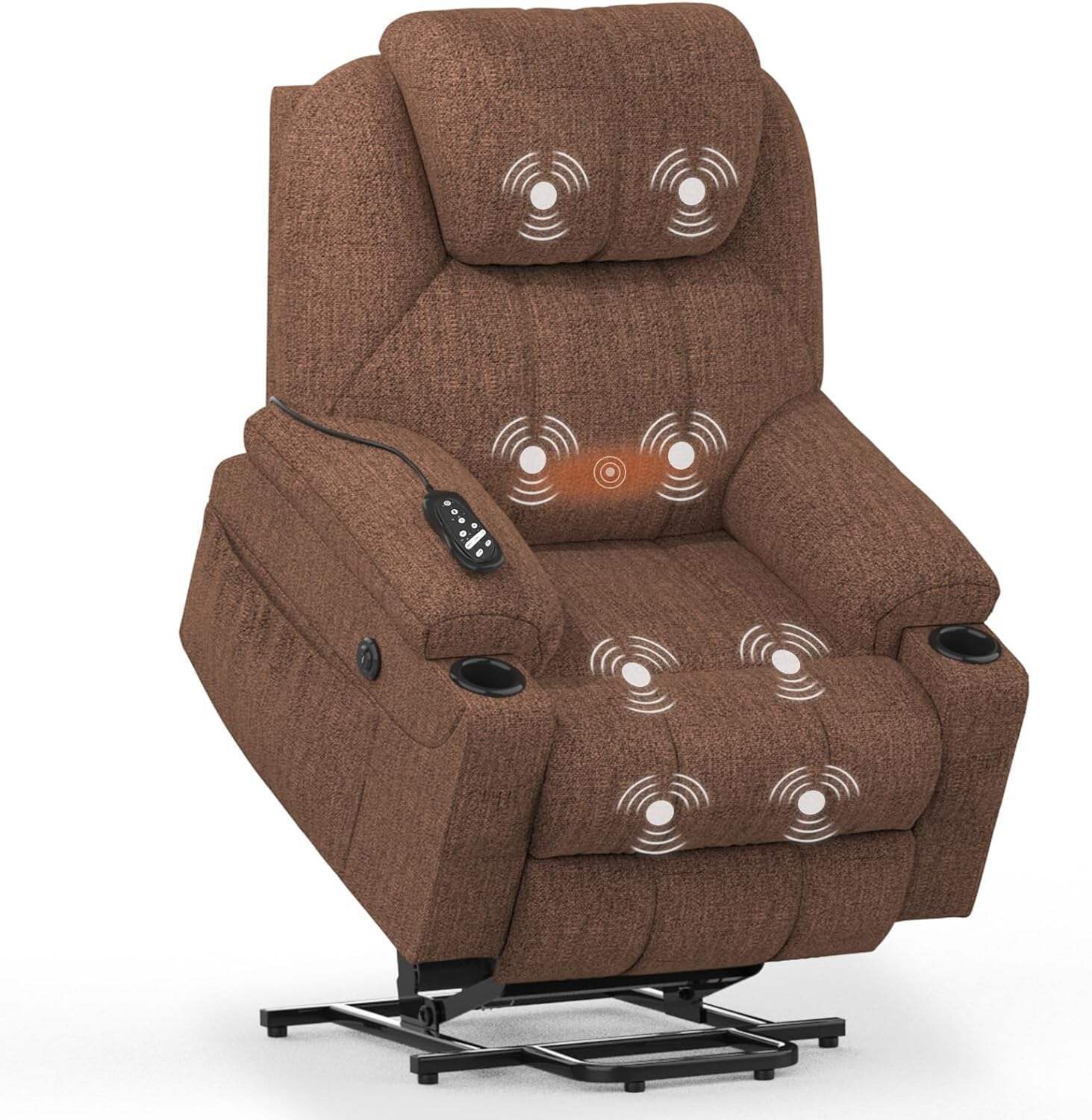 YONISEE Lar2ge Lift Chairs Recliner for Elderly - Power Fabric Lift Chair Modern with Massage and Heat, Extended Footrest, 3 Positions, 2 Side Pockets, and Cup Holders, USB Ports, Coffee Color