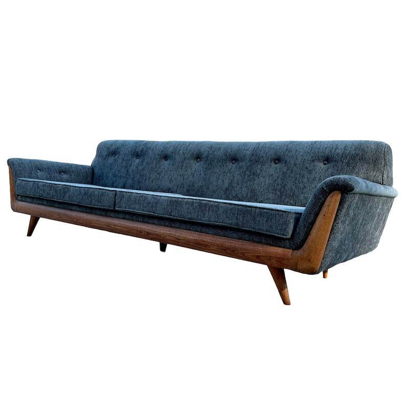 Vintage Mid-Century Modern Re-Upholstered Pearsall Style Blue Gondola Sofa
