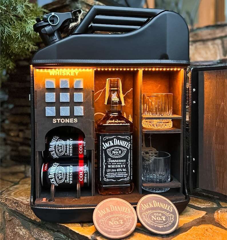 20 L Original Whiskey Set, Jerry Can Mini Bar, Custom Fuel Bar, Wooden Set For Two With Stones, Camping Mini Bar, Personalized Gift For Him