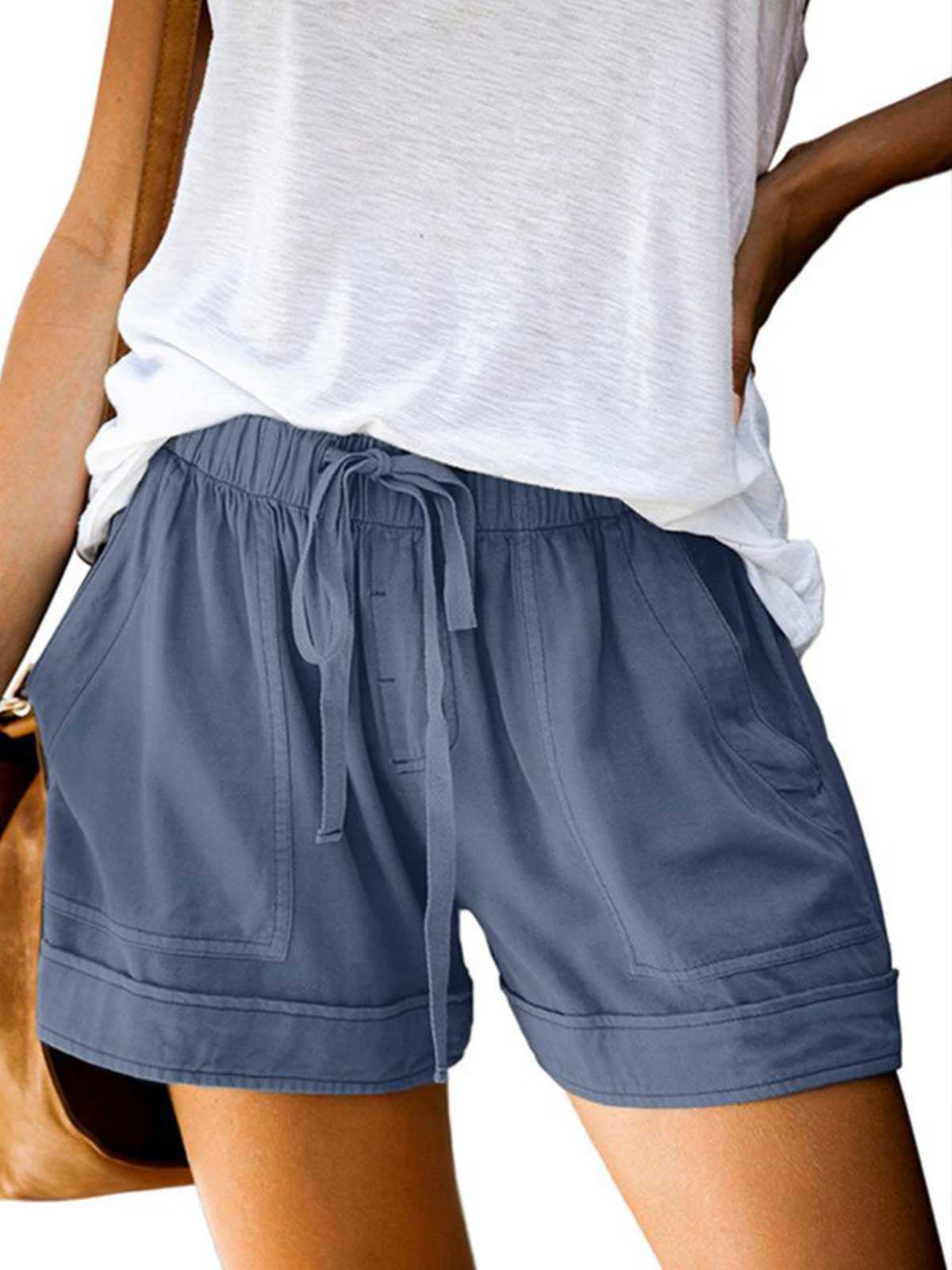 Solid Color Women Casual Loose Plain Shorts Plus Size Bottom