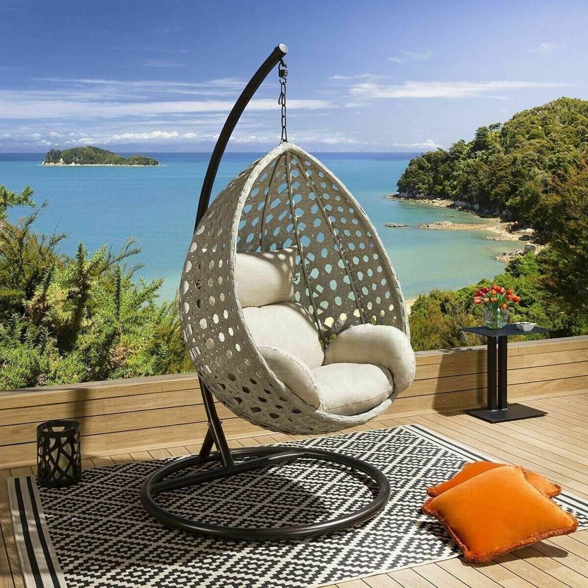 Luxury Extra Large   Hanging Pod Chairs Grey Rope Table