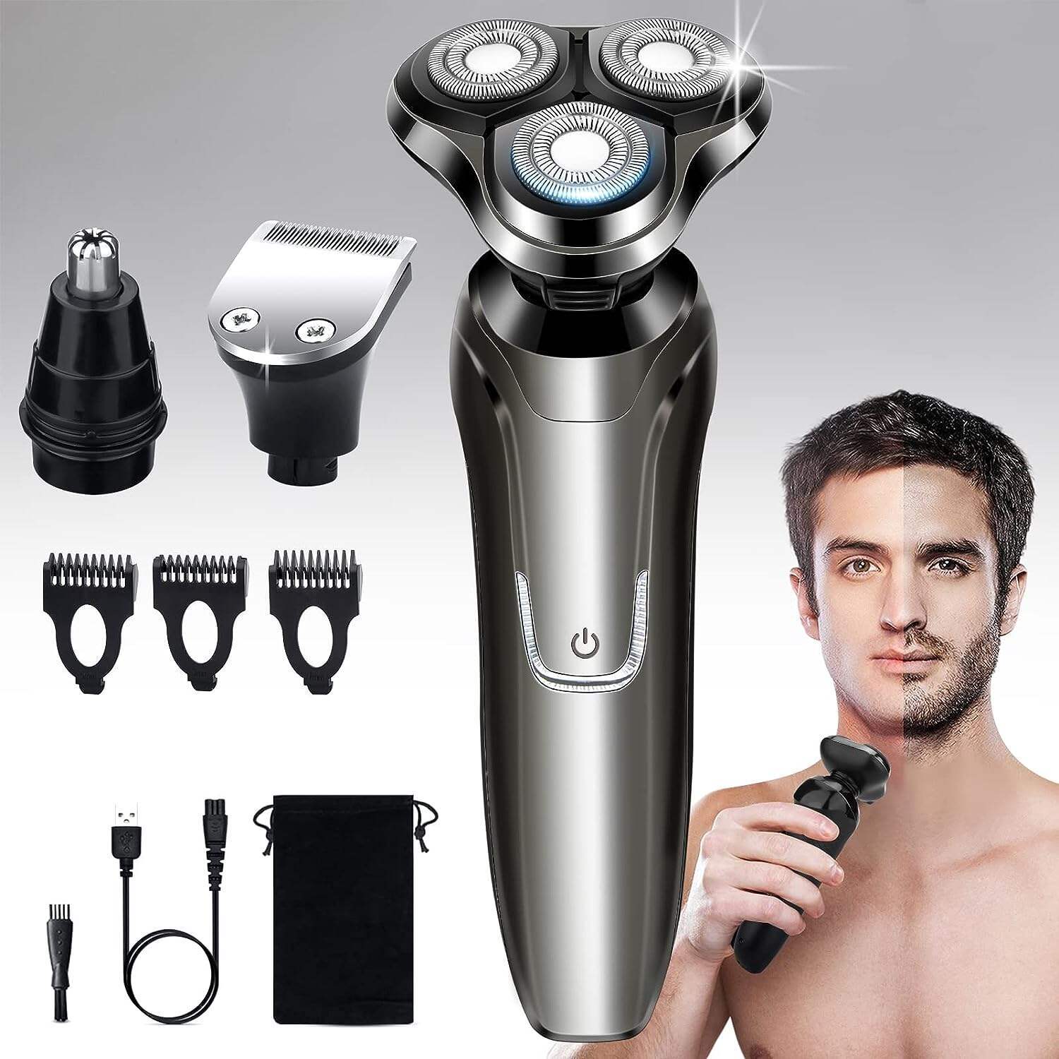 Electric Razor for Men, 2023 Men’s Electric Shavers Rotary LED Display/Waterproof/Rechargeable, Electric Shaver for Men Cordless Floating Head Replaceable Blades Portable Travel Razor Idea Gift