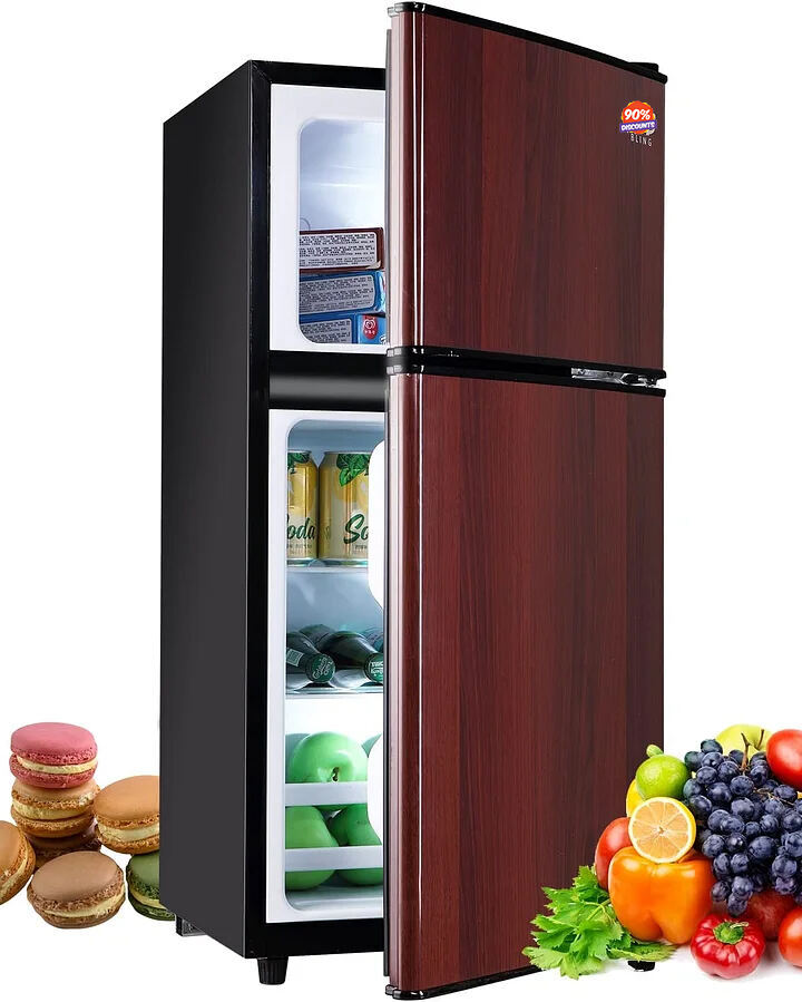 KRIB BLING Mini Fridge with Freezer on Top, 3.5 Cu.Ft Compact Refrigerator with 7 Levels Adjustable Thermostat, Small Fridge for Dorm, Office, RV Camping, Silver