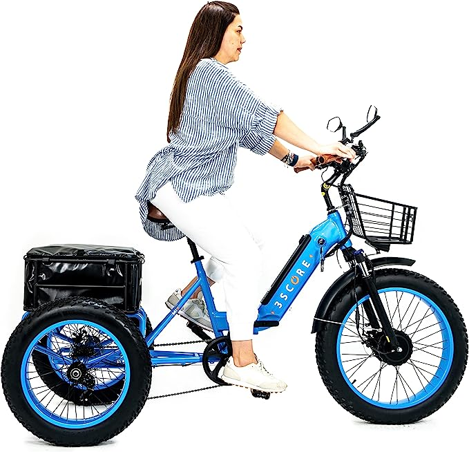 Electric Fat Trike 750W Motor and 48V Lithium Rechargeable Battery – Etrike 24 Inch Fat Tire – Foldable Electric Cruiser Tricycle