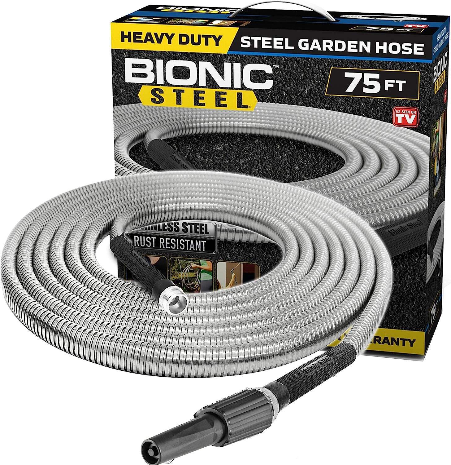 Bionic Steel 100 FT Garden Hose, 304 Stainless Steel Metal Water Hose 100Ft, Flexible Hose, Kink Free, Ultra Lightweight and Durable, Crush Resistant Fitting, Easy to Coil, 500 PSI - 2023 Model
