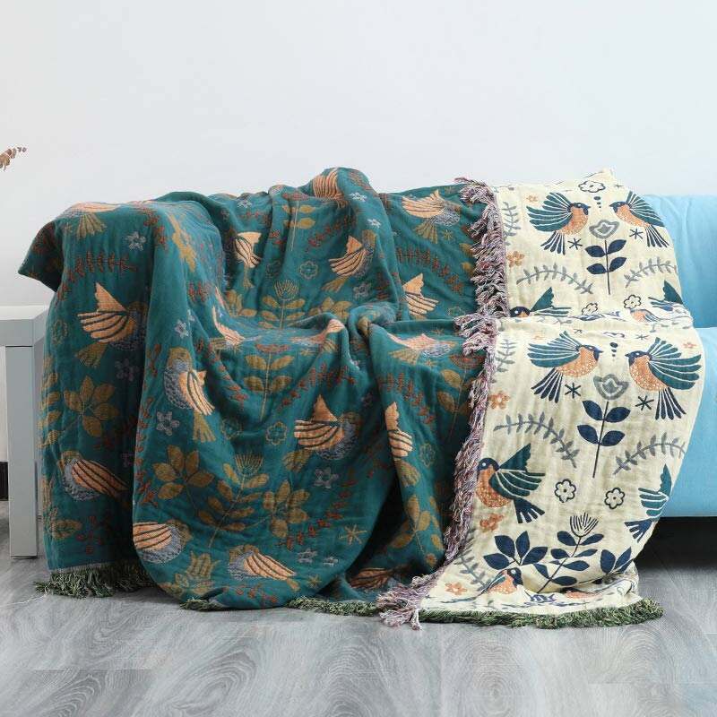 Boho Breathable Flower Bird Reversible Quilt