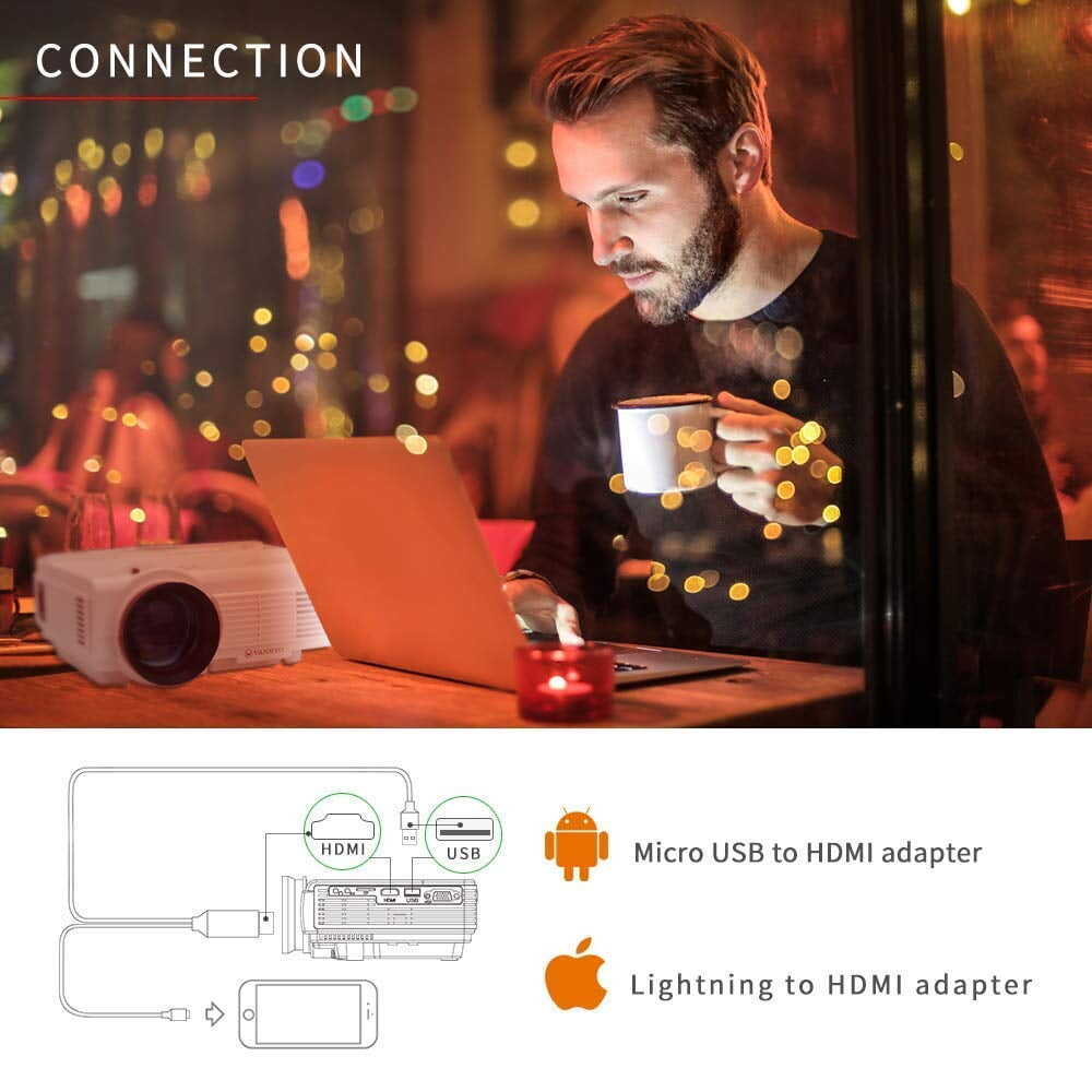 🔥VANKYO Leisure 3 1080P Mini proyector compatible con 65000 horas de duración de la lámpara, proyector portátil LED compatible con pantalla de 200 pulgadas, compatible con TV Stick, PS4, HDMI, VGA, TF, AV y USB (blanco)