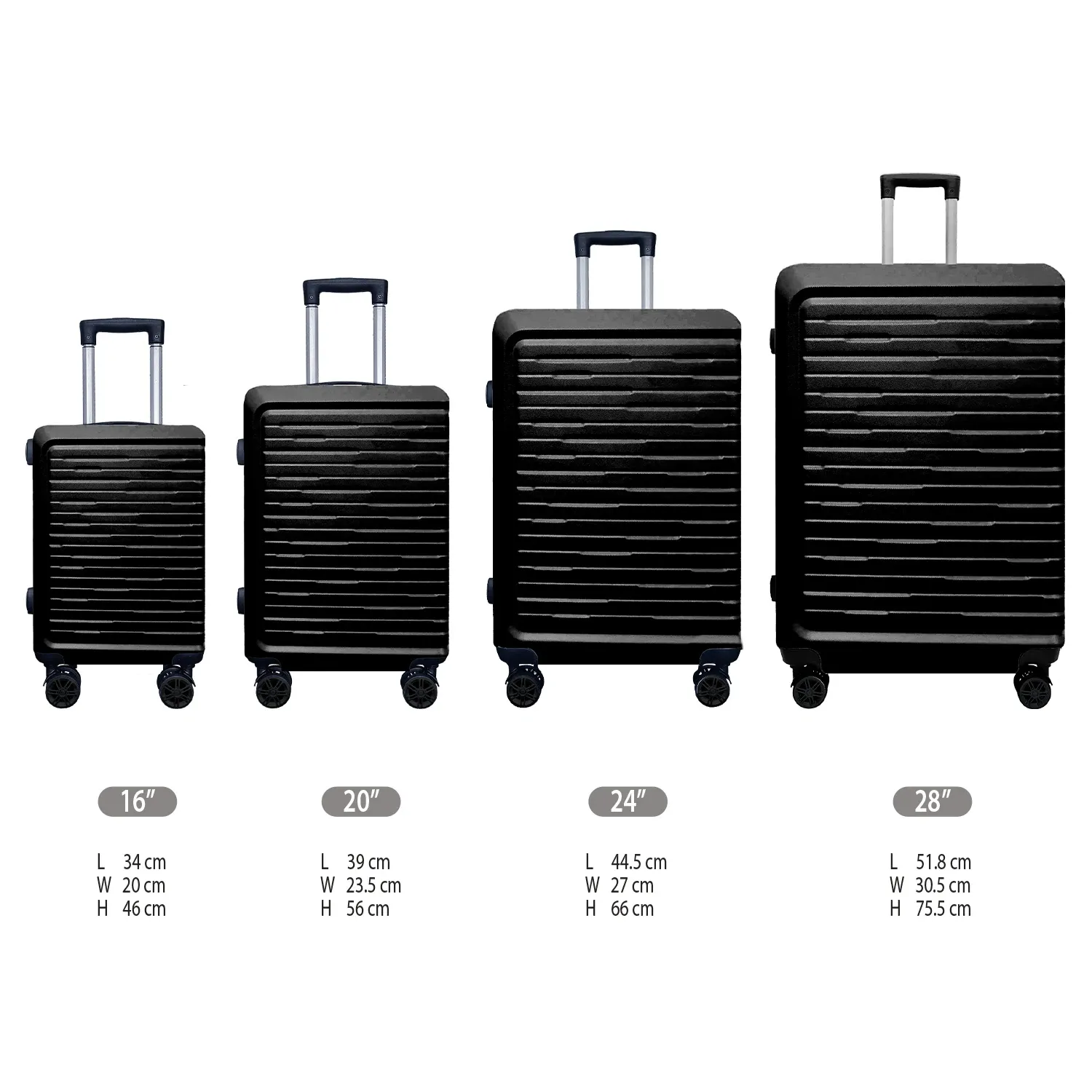 Juego De 4 Maletas Rígidas Tsa Viaje Resistentes Travelteche color Negro