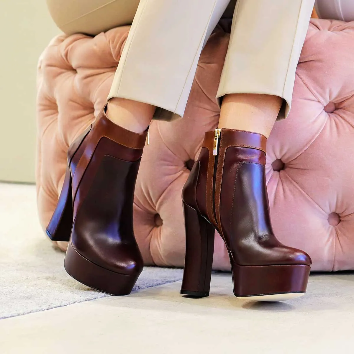 JULIA 135 - Cafe  Zapato Bota Plataforma Tacon Alto para Dama en Piel