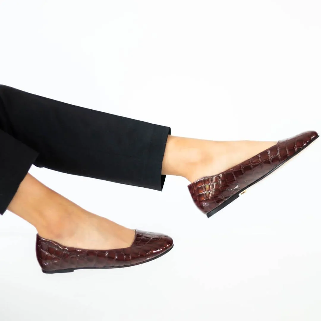ARIADNA - Charol Vino  Zapato Flat Balerina de Piso Para Dama en Piel