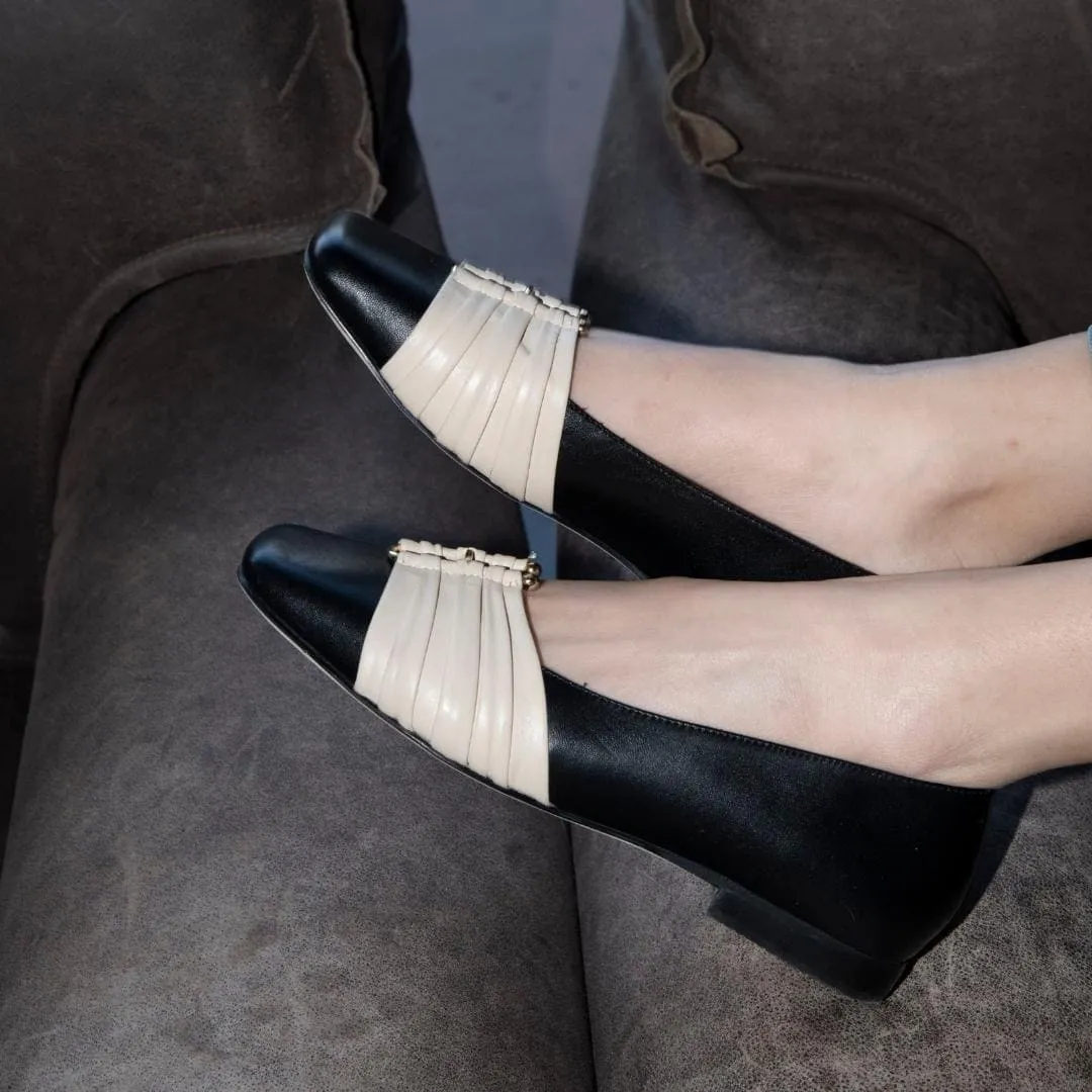 GINNY - Negro  Zapato Flat Balerina de Piso Para Dama en Piel