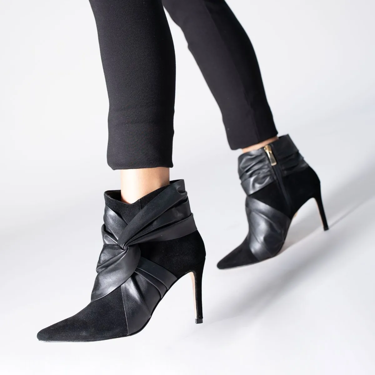 BEATRICE 75 - Ante Negro  Zapato Bota Botin Tacon Alto Para Dama en Piel