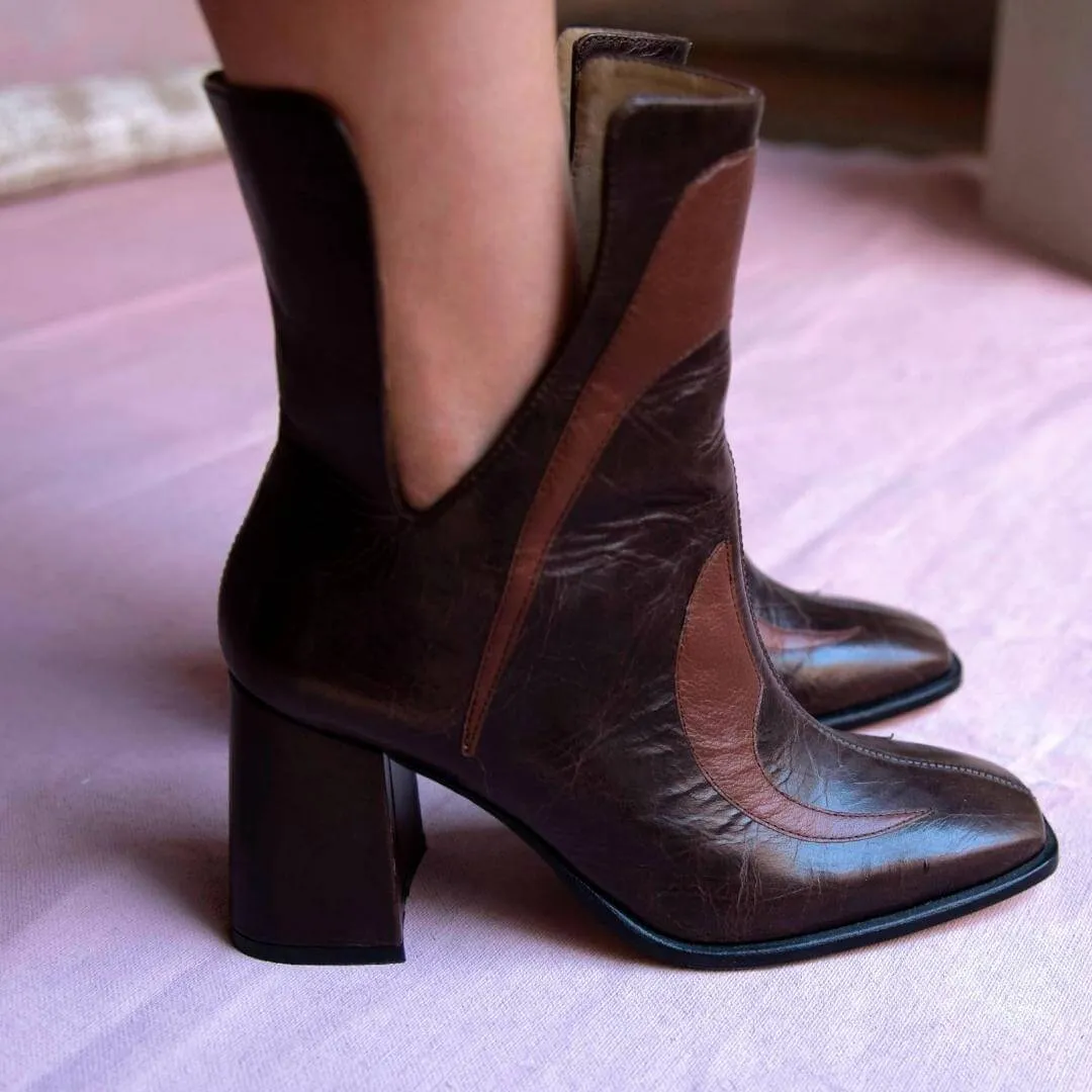 BAU 75 - Cafe  Zapato Bota Botin Tacon Alto Para Dama en Piel