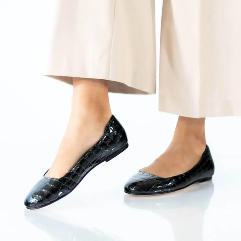 ARIADNA - Charol Negro  Zapato Flat Balerina de Piso Para Dama en Piel