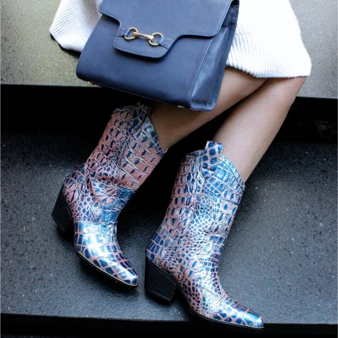 BAILEY 60 Edicion Limitada - Azul y Rosa  Zapato Bota Botin Tacon Bajo Para Dama en Piel