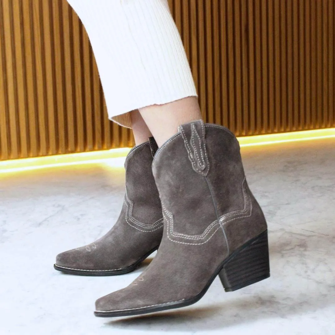 SIERRA 60 - Concreto  Zapato Bota Botin Tacon Bajo Para Dama en Piel