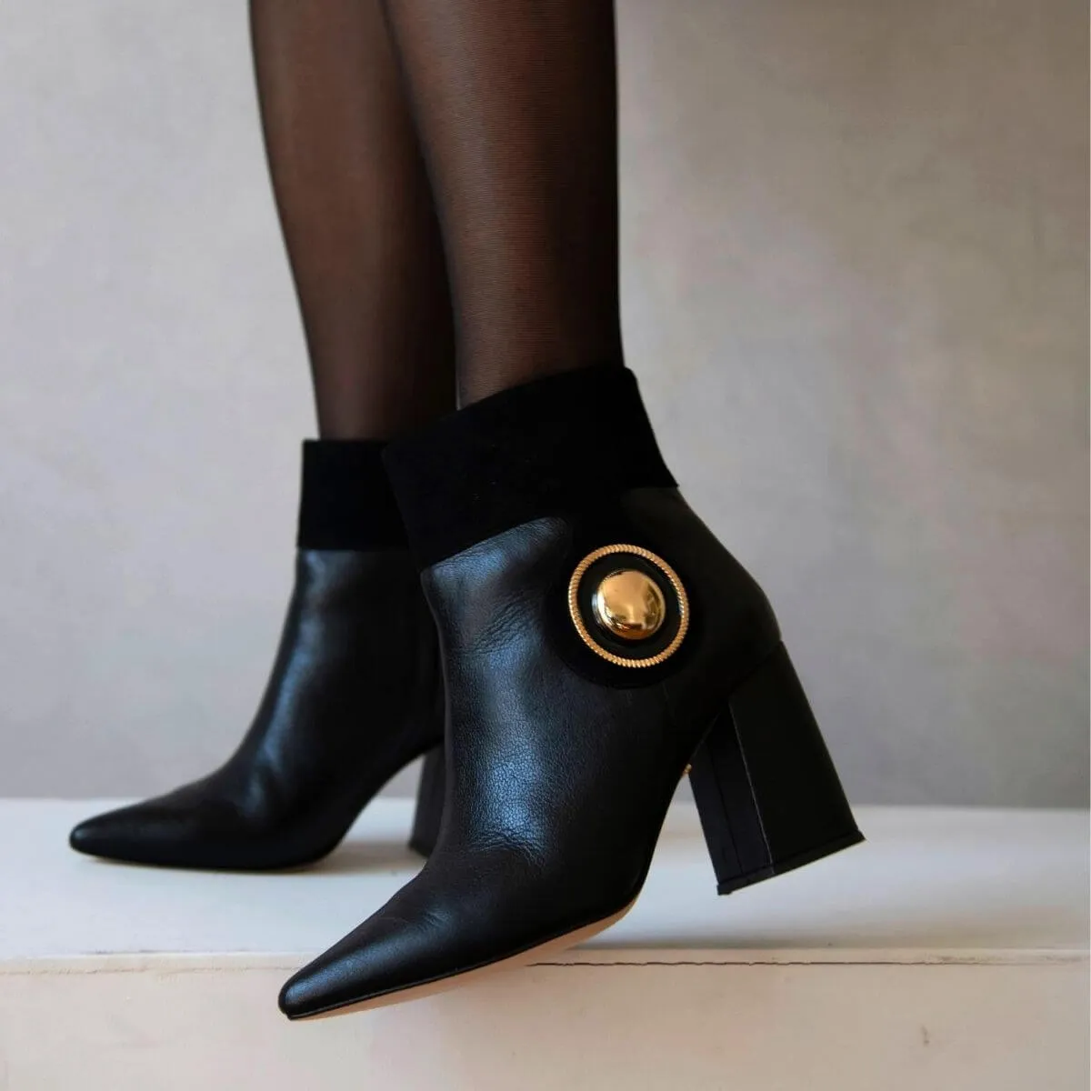 FATIMA 75 - Negro  Zapato Bota Botin Tacon Alto Para Dama en Piel