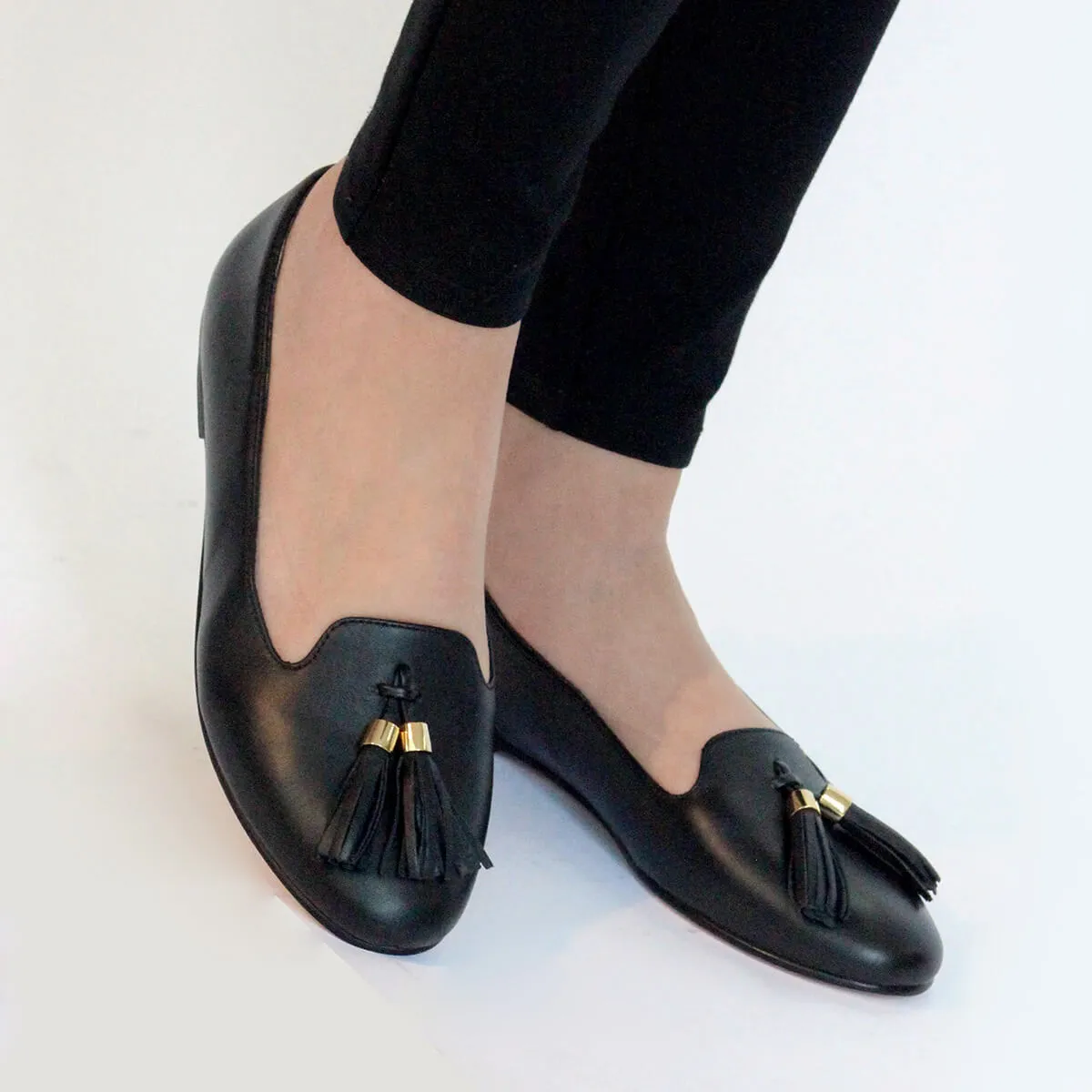 POLINA - Negro  Zapato Flat Balerina de Piso Para Dama en Piel
