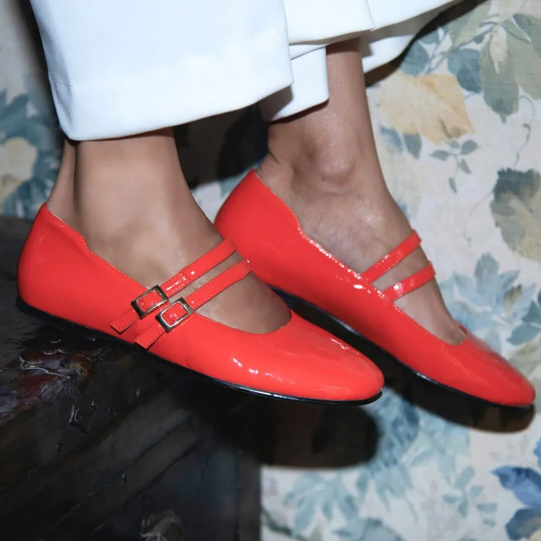 VIOLET - Charol Rojo Geranio  Zapato Flat Balerina de Piso Para Dama en Piel