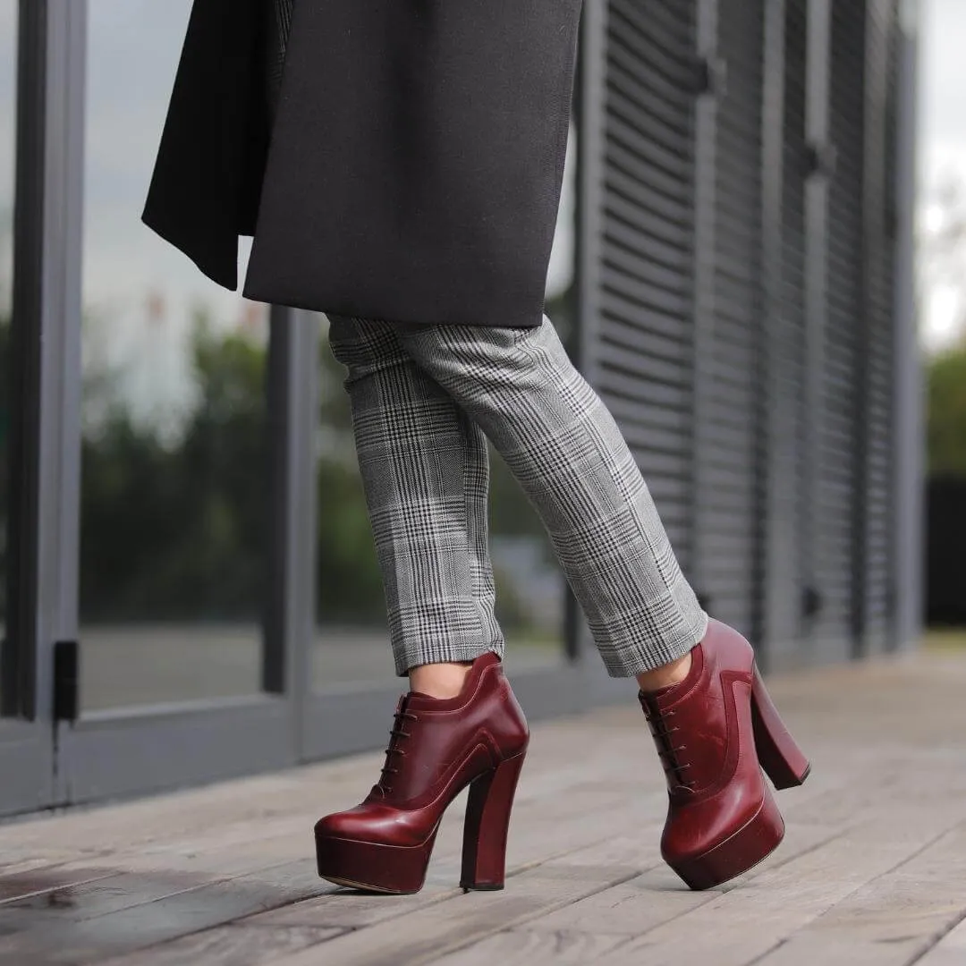 MASHLO 135 - Vino  Zapato Bota Botin Plataforma Tacon Alto para Dama en Piel