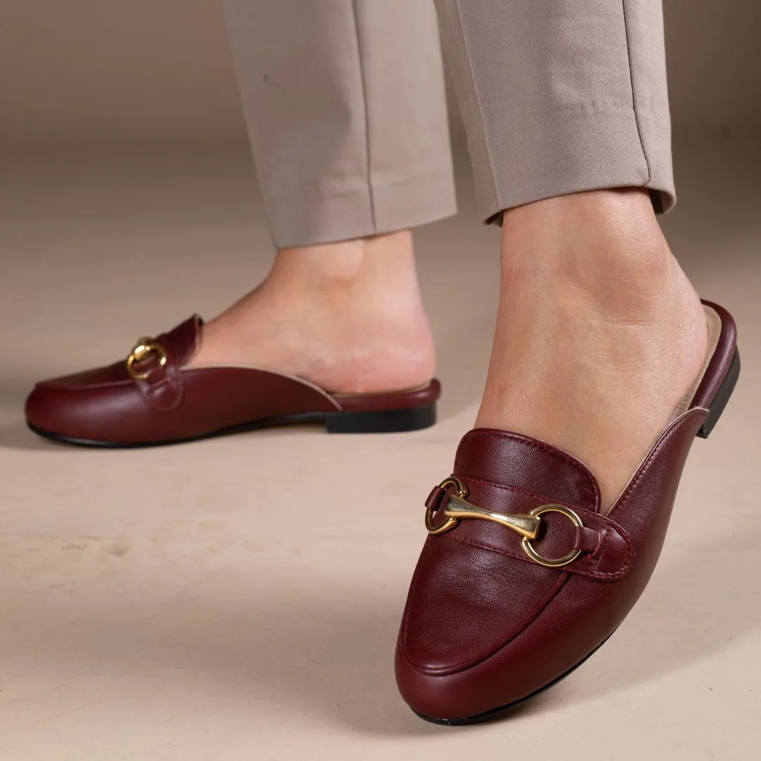 CINDY - Vino  Zapato Flat Mule de Piso Para Dama en Piel