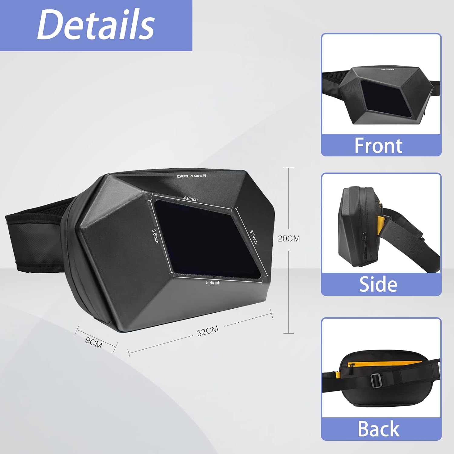 Crelander Bolso bandolera para motocicleta con pantalla LED, mochila cruzada de Cíclope de carcasa rígida poliédrica dinámica para el pecho, bolsa de mensajero, Negro -, Bolso bandolera