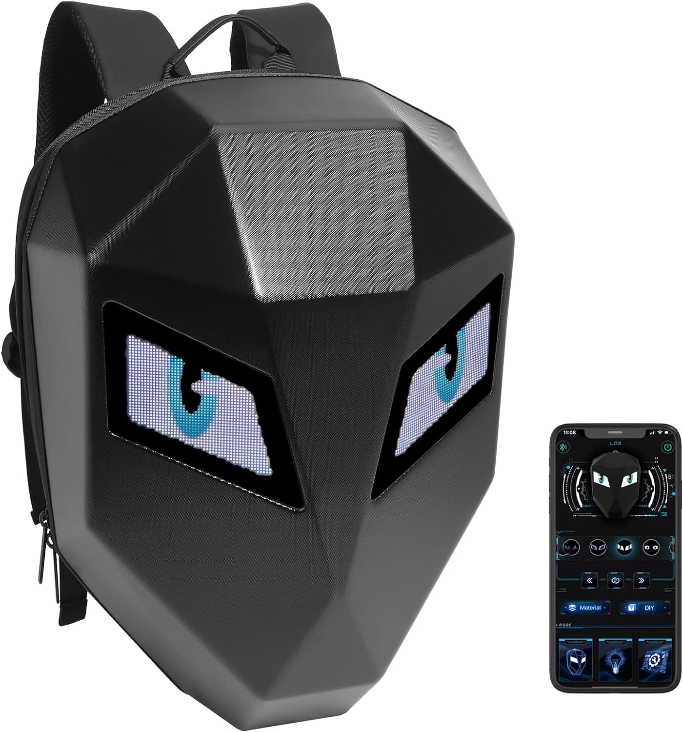 Ruconla Mochila LED para computadora portátil, mochila de montar en motocicleta, carcasa rígida LED para equipaje, casco de alta capacidad, mochila impermeable con pantalla programable, Negro -,