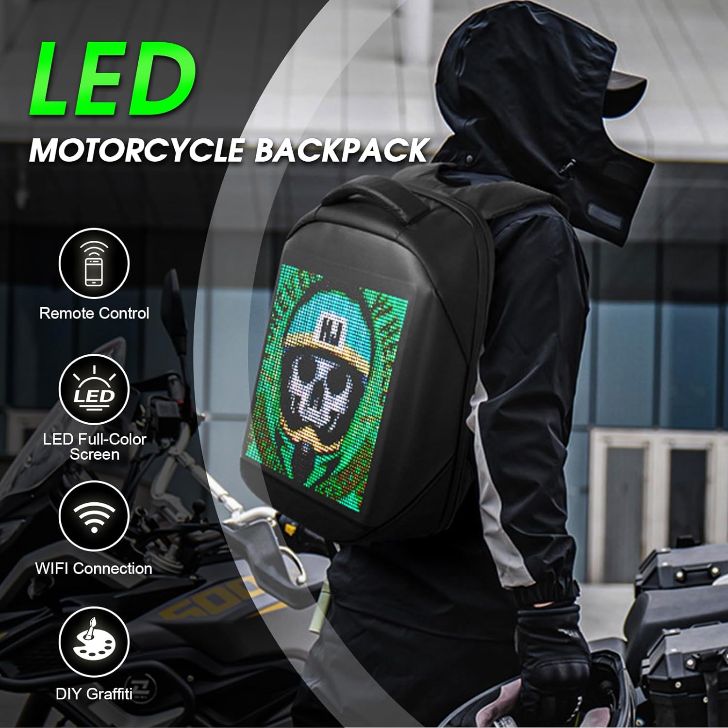 TEMSONE Mochila LED con pantalla a todo color, mochila para laptop, mochila de programación de bricolaje, bolsa de equipaje impermeable para viajes, camping, ciclismo, regalo de cumpleaños para