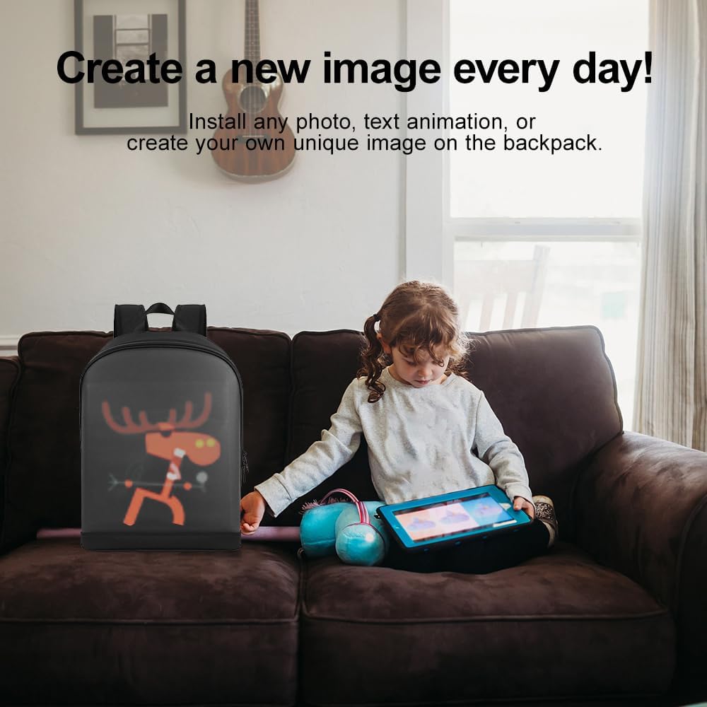 YOLOLAND Mochila de fotos personalizables/iconos con pantalla LED a color, bolsa de viaje resistente al agua con puerto USB y acolchado cómodo, Negro B, Mochila personalizable con pantalla a color LED