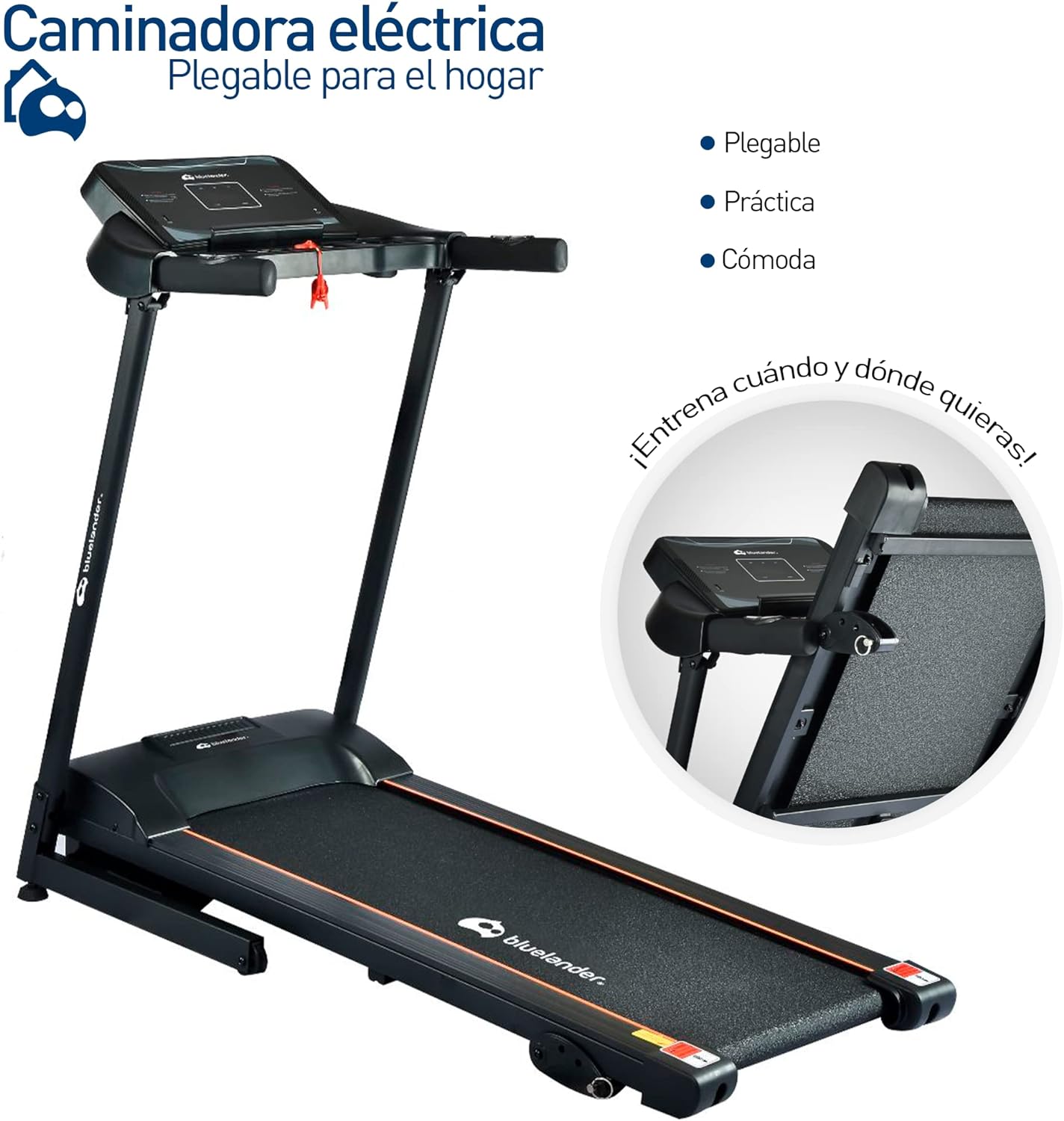 Bluelander Caminadora Electrica 2.5 HP, Plegable, Portátil y Práctica, 3 Niveles de Inclinación, Incluye Bocinas y Pantalla, Velocidad 1 a 14 km/h con 12 Modos Automáticos y 3 Manuales, Soporte 120 Kg