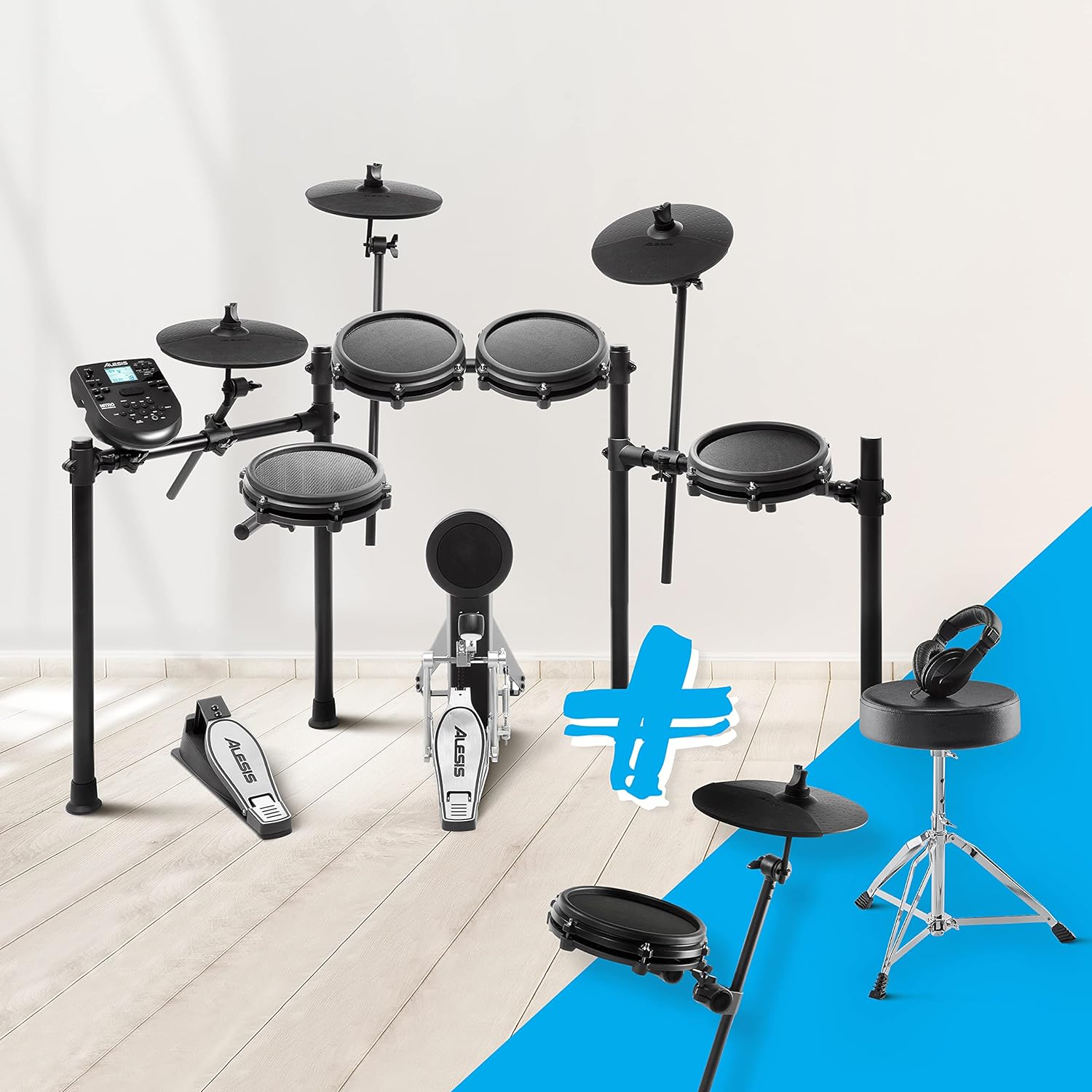 Alesis Nitro Mesh Kit - Batería Eléctrica con 8 piezas de malla, rack aluminio, 385 sonidos, baquetas, cableado y llave de batería - Hot