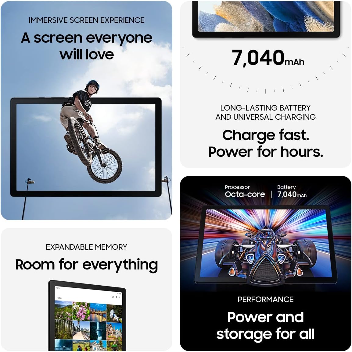 Samsung Galaxy Tab A8 Android Tablet, pantalla LCD de 10.5 pulgadas, almacenamiento de 32 GB, batería de larga duración, contenido Samsung para niños, interruptor inteligente, memoria expandible, gris oscuro